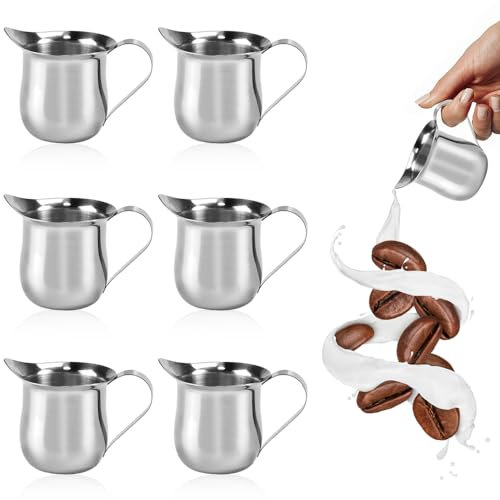 Wynott 6pcs Bell Creamers - 90ml/3oz Mini Creamer Jugs, Stainless Steel, Coffee & Milk Pitchers with Handle