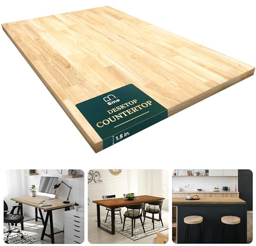 Bme Hevea Solid Wood Butcher Block Table Top, Desk top, Unfinished Butcher Block Countertop for DIY Desktop/Kitchen Countertop, 4ft L x 30W, 1.5in Thick
