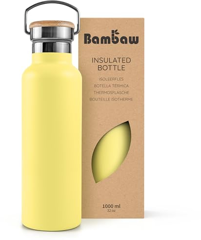 Bambaw Thermosflasche 1 Liter, Trinkflasche Gelb, Edelstahl Trinkflasche, Trinkflasche 1l Spülmaschienenfest, Wasserflaschen 1l – Sonnengelb