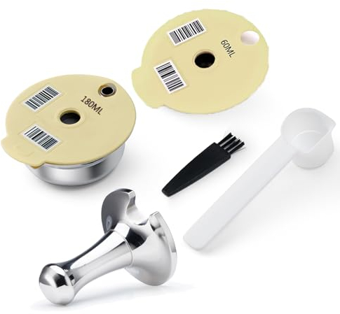 BENFUCHEN 60ml/180ml rechargeable acier inoxydable café capsule corps tasse couvercle pièces pour tassimo bosch réutilisable machine à café café filtre boîte expresso (180ML Pod&60ml Lid&Tamper)