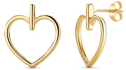 MIORE Silber Ohrringe Damen Ohrstecker aus 18K Vergoldet 925 Sterling Silber, Herz Ohrring 18.5 x 21.5 mm, Hautfreundlich Piercing Ohr, Damen Schmuck vom Juwelier