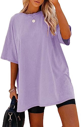 Sofia's Choice Damen Oversize Kurzarm T Shirt Rundhals Loose Top Casual Sommer Oberteile Purple L