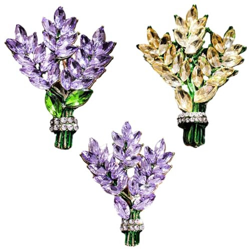 Spilla a forma di fiore di lavanda, spilla a forma di fiore di vetro viola con strass, spilla a tulipano, decorazione per sciarpe, vestiti, matrimoni, feste, gioielli regalo per ragazze e donne, 3pcs,