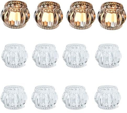 Set da 12 pezzi portacandele Tealight vetro trasparente,da tavolo, per decorazione casa, festa (Linea)
