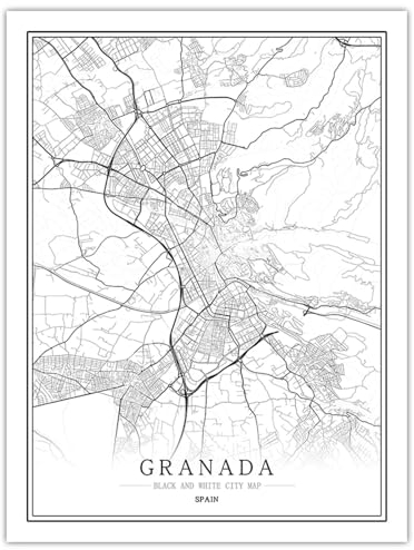 CUNNVN blanco negro GRANADA Impresión 3d Cartel de mapa de arte abstracto 50x60 cm Póster de lienzo para decoración nórdica de sala de estar arte moderno decoración pared para el hogar