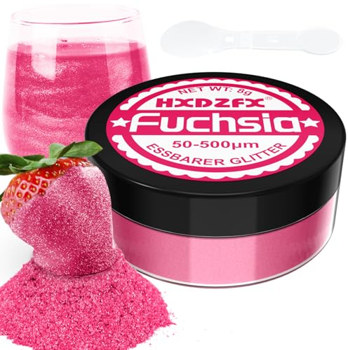Essbarer Glitzer für Getränke - Lebensmittelfarbe Pulver, Schimmerndes Glitzerpulver, Lebensmittel Glitzerpuder für Schokolade, Kuchen, Fondant, Drinks - 8g (Fuchsia)