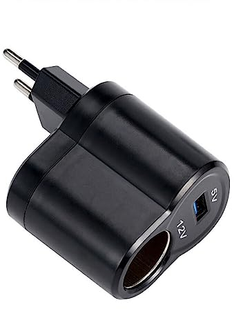KFZ Netzadapter AC auf DC Auto Netzteil Adapter 110V-220V auf 12V KFZ Spannungswandler Zigarettenanzünder Adapter Steckdose EU Stromstecker für Van Truck,Schwarz