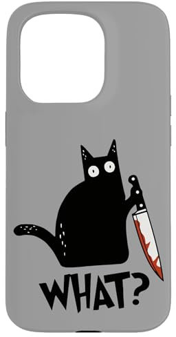 iPhone 15 Pro Halloween Cat What? Funny Black Cat Murderous Cat With Knife Case
