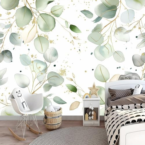 Fototapete Aquarell Pflanzenblätter Und Eukalyptus 250 x 175 cm Tapete Fototapeten Vlies Tapeten UV-Beständigkeit Wandtapete Kindergarten Wohnzimmer Wanddeko Tapete