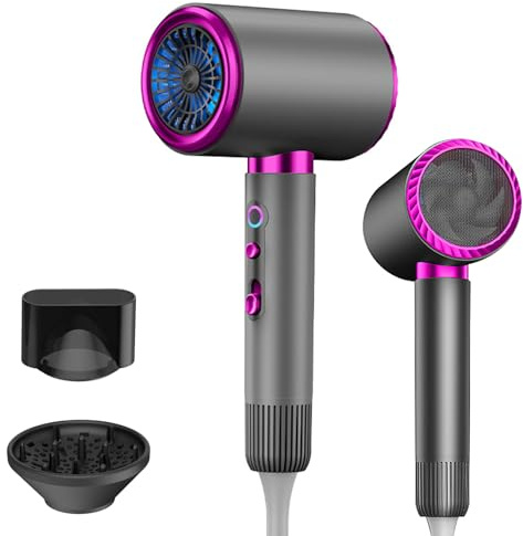 Ionen Haartrockner 2400W schnelltrocknend Anti Frizz mit Heiß und Kalttaste 3 Temperaturstufen 2 Geschwindigkeiten mit Stylingdüse und Diffusor für präzises Styling ergonomisches Design (Grau)