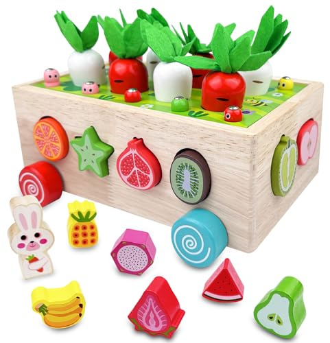 Chiluxendo Montessori Spielzeug ab 1 Jahr, Motorikspielzeug Karottenernte | Baby Wooden Holzspielzeug Toys Montessori-Holzspielzeug, Holz Montessori-Spielzeug, für Kleinkinderreisen