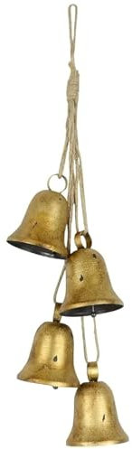 Christmas Brass Bells - Gold Vintage Tree Decorations With Jute Rope for Hanging | Bell Ornaments for Tree, Wreath, Door Decor | 1 String