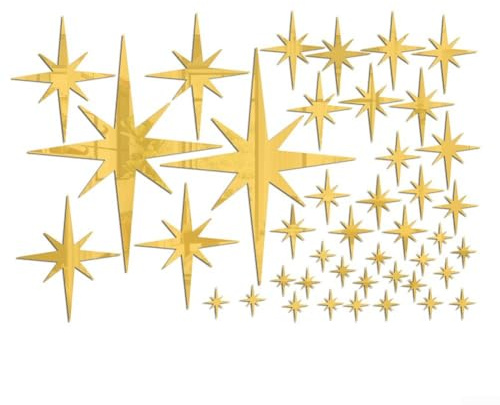 Entgoinggo Acryl-Wandaufkleber Sternspiegel, 42 Stück, Gold | 3D-Spiegel-Wandaufkleber, Abnehmbar, Für Zuhause, Wohnzimmer, Schlafzimmer, Dekor-Tapeten