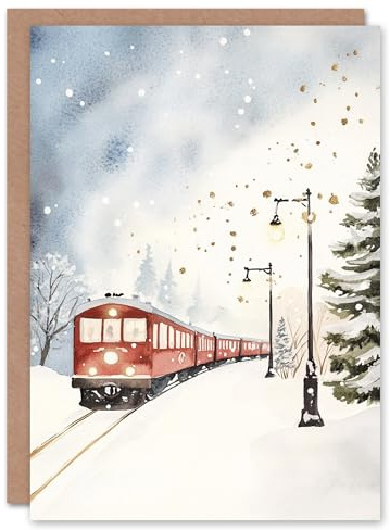 Artery8 Train Tracks Snow Winter Landscape Blank For Him Or Her Art Xmas Festive Christmas Card