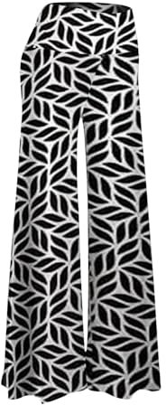 KKvoPiQ Locker Luftige Hose Damen Yogahose - Vintage Print Lässige Schlaghosen Mit Kordelzug Weite Hosenbeine - Sweathose Leicht Athletische Leggings Elegant Weites Bein Freizeithose Baggy Relaxhose