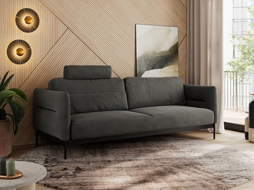 MKS MEBLE 3 Sitzer Sofa mit Schlaffunktion Schlafsofa mit Metallgestell Couch mit Schlaffunktion Bettsofa mit Großer Liegefläche von 200 L × 140 B - Dunkelgrau Velvet - Salento