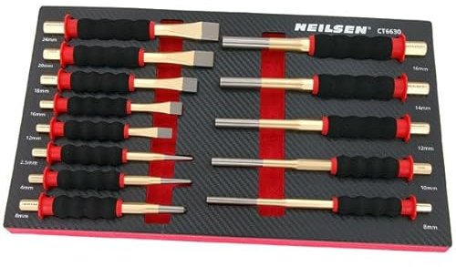 Neilsen CT6630 13pc Pin Punch and Chisel Set – CR-V Steel with Soft Grip for Shock Absorption – Includes Centre Punches and Flat Chisels