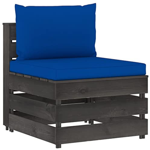 CINDERFUL Modulares Mittelsofa mit Kissen Grau Imprägniertes Holz,Komfortables Gartensofa aus Holz mit grauen Kissen für Entspannung und gesellige Stunden Gartensitzmöbel