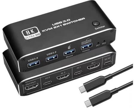 HPHPH HMI 2.1 KVM Switch 4K 120Hz HMI USB KVM Switch Dual Port USB HMI 2.1 Switcher 2X1 2X2 4K 60Hz 8K 60Hz for 2 PCs 1 Monitor für Laptop, Fernseher, Projektor, HDTV-Display