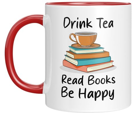 LIEBTASTISCH - Tasse für Leseratten – Drink Tea, Read Books, Be Happy – Geschenkidee für Frauen & Bücherwürmer (Rot)