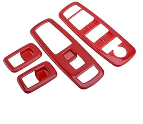 Szwaldaper 4-teilige Verkleidung for Fensterheber im Autoinnenraum, for DODGE, Charger Durango RAM 1500, for Chrysler, 300 2015-2017, rote ABS-Schalterblende, Fenstersteuerungsverkleidung Verkleidungs