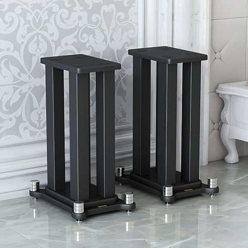 A Pair of speaker stands, steel frame support for speakers up to 40 kg, vibration-absorbing MDF design, Universal Speaker Stand improves sound quality (black, 80cm)