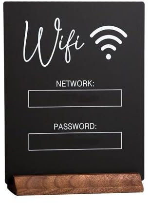 YINLUCK Panneau Wi-FI en Acrylique avec Base en Bois – Tableau Noir Réutilisable for Affichage des Mots De Passe De Restaurant/café – 19 X 16 Cm(Black)