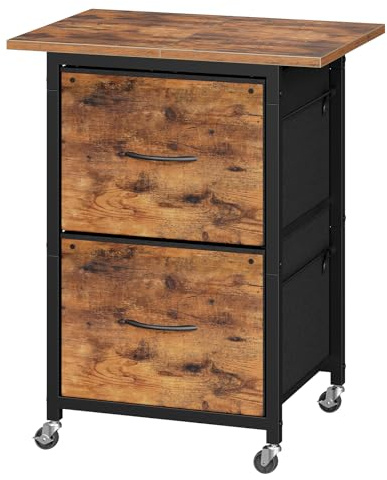 MAHANCRIS Rollcontainer mit Schubladen, Aktenschrank, Büroschrank, Druckerständer mit 2 Schubladen, mit Rollen, verstellbare Hängestange für Dokumente im A4-, Letter-Format, Dunkelbraun AFCHR5801