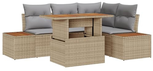 vidaXL 5-teiliges Garten-Sofa-Set mit Kissen in Beige und Hellgrau, modulares Design, wetterfest, verstellbare Füße, bequemer Sitz für Entspannung im Freien, Essmöbel für Balkon, Terrasse oder Lounge.