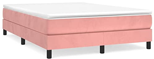 Tomostar Lit Simple avec Sommier à Lattes, Cadre de Lit 1 Personne en Bois sans Matelas Rose 140x190 cm Velours