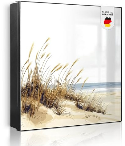 banjado Großer Schlüsselkasten Metall - Schlüsselbox 30x30cm beschreibbarer mit 32 Haken - Schlüsselkasten modern für Schlüsselaufbewahrung - Korpus Schwarz Scharnier Rechts - Motiv Dünenlandschaft am