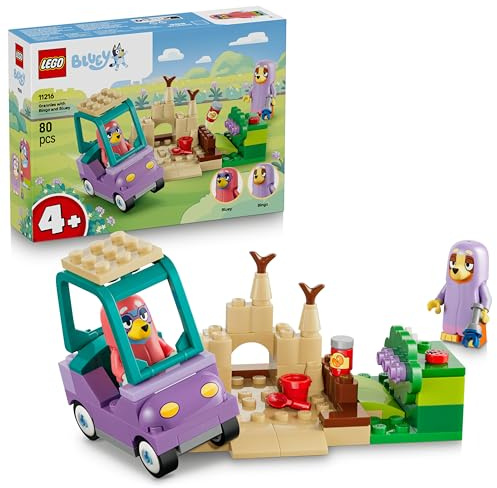 LEGO Bluey Grannies with Bingo and Bluey - Educational Toy w/Car, 2 Minifigures & a Garden - Montessori Set - Birthday Gift for 4+ Year Old Girls & Boys - 11216