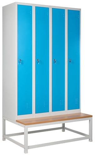 Beliani Casier en Métal avec Banc Armoire Vestiaire Gymnase Salle de Sport École 4 Portes Blanc et Bleu Athlete