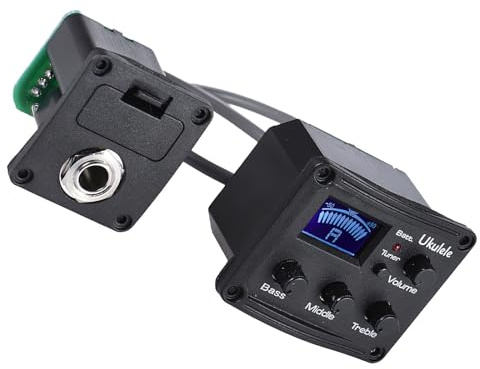 Piezo Ukulele 3-Band Equalizer Tonabnehmer Display, mit LCD | Digitale Stimmfunktion, Metronom und 20hz bis 20khz, Kunststoffgehäuse Schwarz, für Ukulele und Gitarre