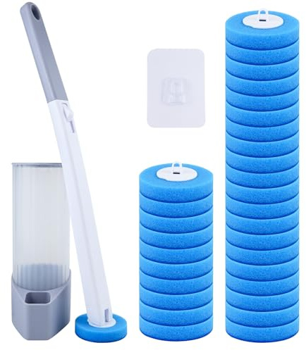 Einweg Toilettenbürste，1Pcs Set Klobürste Wandmontage mit 30 Stück Reiniger Nachfüllungen Schwamm& 1 klobürstenhalter,WC Bürste Bürstengarnitur Blau(Ocean Fresh Duft)