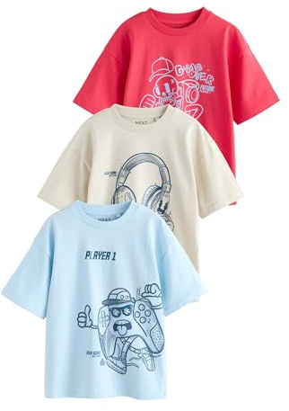 NEXT Jungen Regular Fit Kurzarm-T-Shirts mit Grafik, 3er-Pack 98-176