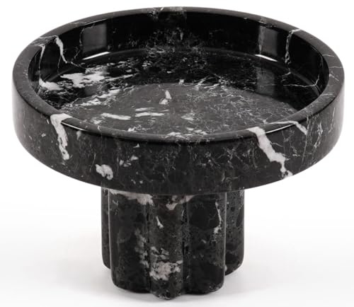 Marble Tray with Legs 4 Inch Handmade Black Zebra Decorative Stand for Plants & Candles, Modern Perfume Organizer for Home & Room Decor