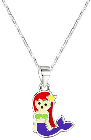 Löb 925 Silber Halskette Kinder Kette Meerjungfrau Meer Anhänger Lila Rot Damen Silberkette Kinderschmuck Kinderkette Glitzer Prinzessin Mädchen
