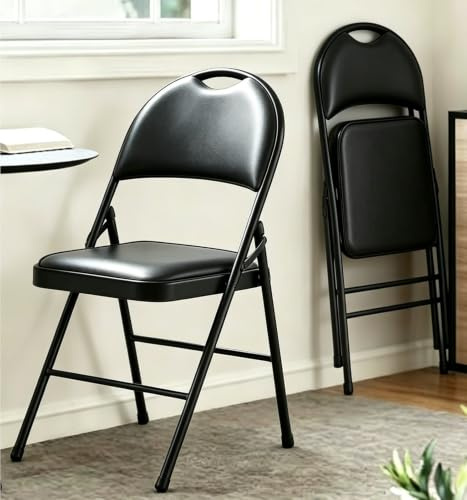 EcoBend Klappstuhl 2er Set mit gepolstertem PU-Leder und Griff, Ultraviolette Geschosspolster&Stabilem Metallrahmen, Bequemer für Zuhause, Büro, Veranstaltungen, Partys&Esszimmer (2, schwarz)
