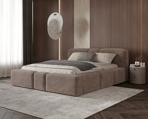 Chilly. Möbel Design Polsterbett Monte - Bett 180x200 cm- Bettkasten und Stauraum - Doppelbett mit Stabilem Metallrahmen - Eleganter Monte-Stoff- Dunkelbraun