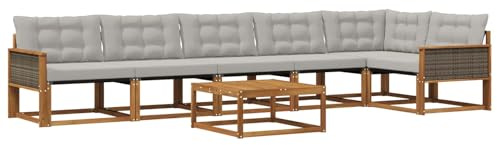 vidaXL Outdoor-Sofagarnitur mit Kissen 7 pcs Natürlich und Hellgrau, Garten Sofa für draußen, modernes Lounge Set, langlebige Möbel für die Terrasse, bequemes Sitzen