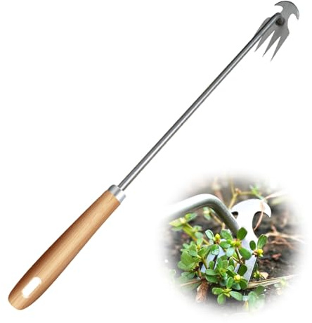 Unkraut Entferner Gerät, 2026 Neu 2 in 1 Unkrautstecher Aus Kohlenstoffstahl, Hand Fugenkratzer Unkraut Gartenhacke Mit Ergonomische Massivholzgriff, Gartenwerkzeug Für Graben Umpflanzen Jäten (50cm)