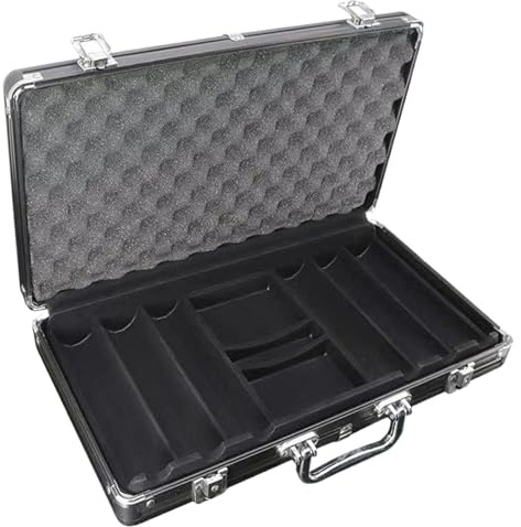Poker Chip Case Leere - Aluminium Chip Aufbewahrungskoffer,Mattschwarz Verstärkter Trage-Organizer Box, 300 Stück Kapazität Schutzhülle Displayhalter mit Schaumstoff Innenraum Sicherheitslayout |