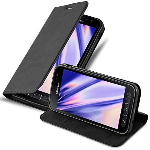 Cadorabo Hülle kompatibel mit Samsung Galaxy XCover 4 / XCover 4s aus Kunst Leder Flip Klappbare Magnetische [Kartenfächern] Cover Hülle für Galaxy XCover 4 / XCover 4s Tasche in Schwarz
