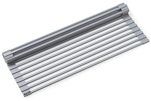 Kraus KRM-10GREY Silicone-Coated Stainless Steel Over the Sink Multipurpose Roll-Up Dish Drying Rack, Gray