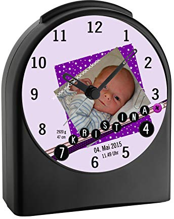 CreaDesign Kinderwecker mit (Wunsch) Namen | Kinder Funkwecker | mit Analog - Ziffernblatt | ohne Ticken und mit Licht | Wecker Schulkind | Motiv Scrapbooking