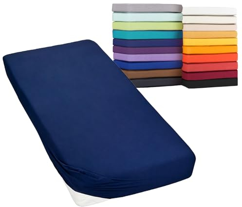 Moon Spannbetttuch Spannbettlaken auch für`s Wasserbett 160g/m² Jersey Line Green (180x200-200x220, dunkelblau)