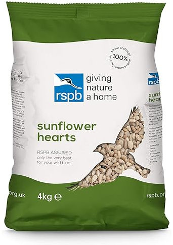 RSPB Sunflower Hearts Wild Bird Food 4kg, High in Energy & Protein, Great For Bird Feeders, Supporting The RSPB Charity, Resealable & Recyclable Packaging