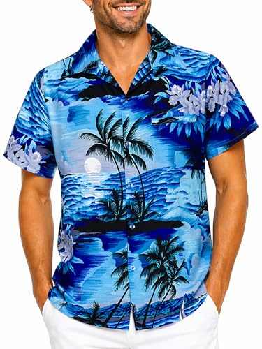King Kameha Herren Hawaiihemd Kurzarm, Sommer Aloha Shirt mit Surfen-Print