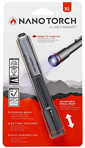 KeySmart Nano Torch XL Lampe de Poche compacte avec Stylo, Mise au Point réglable (Noir)